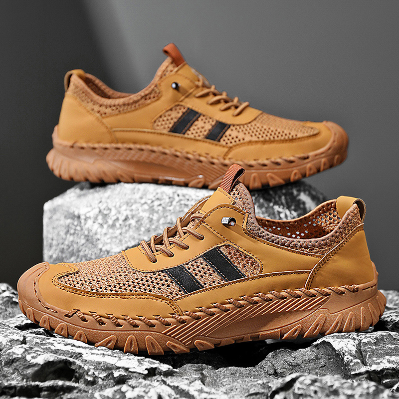 Men's Casual Handmade Breathable Hollow Mesh Loafers Outdoor Lightweight and Fashionable Soft Soled Driving Shoes