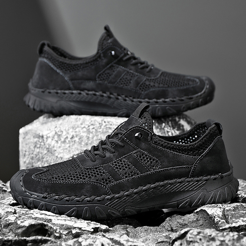 Men's Casual Handmade Breathable Hollow Mesh Loafers Outdoor Lightweight and Fashionable Soft Soled Driving Shoes