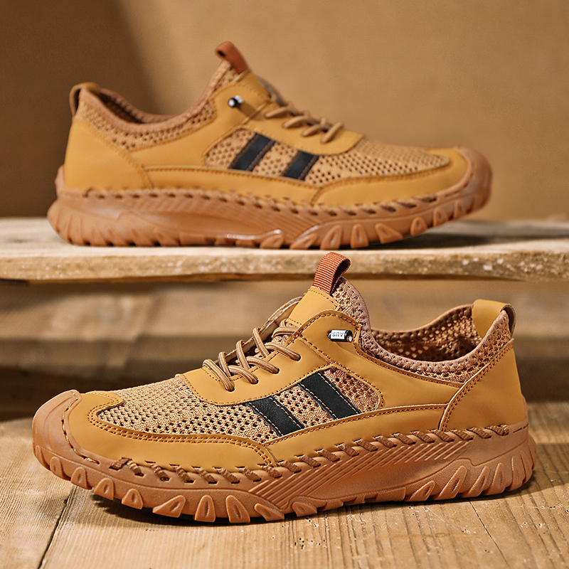 Men's Casual Handmade Breathable Hollow Mesh Loafers Outdoor Lightweight and Fashionable Soft Soled Driving Shoes