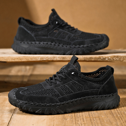 Men's Casual Handmade Breathable Hollow Mesh Loafers Outdoor Lightweight and Fashionable Soft Soled Driving Shoes