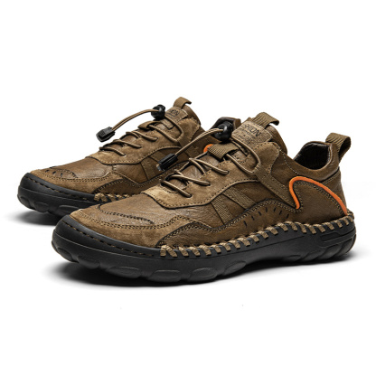 Men's Premium Fashion Leather Walking Shoes, Outdoor Casual Shoes, Casual Sneakers, Driving Shoes, Hand Sewn Sole, Convenient Lace-Up, Soft and Comfortable, Non-Slip and Wear-Resistant