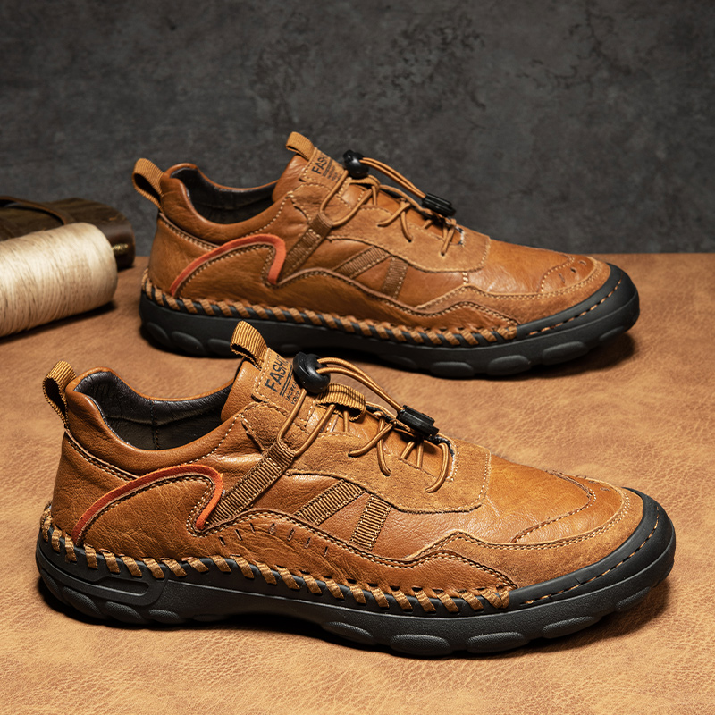 Men's Premium Fashion Leather Walking Shoes, Outdoor Casual Shoes, Casual Sneakers, Driving Shoes, Hand Sewn Sole, Convenient Lace-Up, Soft and Comfortable, Non-Slip and Wear-Resistant