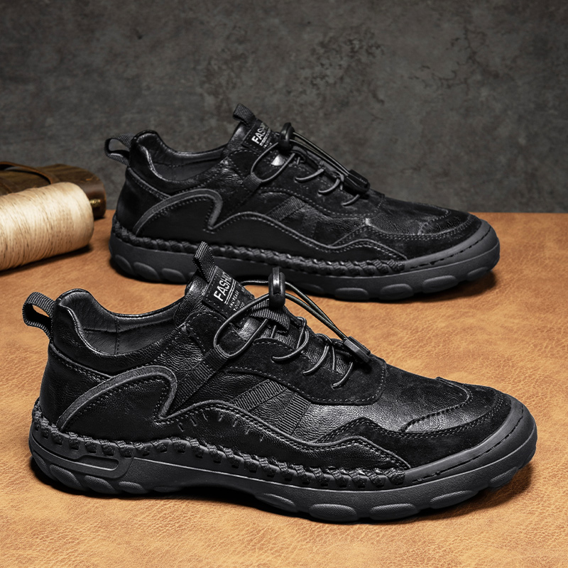 Men's Premium Fashion Leather Walking Shoes, Outdoor Casual Shoes, Casual Sneakers, Driving Shoes, Hand Sewn Sole, Convenient Lace-Up, Soft and Comfortable, Non-Slip and Wear-Resistant
