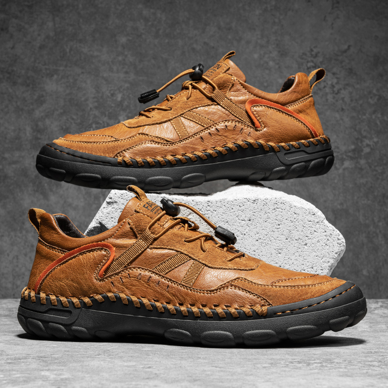 Men's Premium Fashion Leather Walking Shoes, Outdoor Casual Shoes, Casual Sneakers, Driving Shoes, Hand Sewn Sole, Convenient Lace-Up, Soft and Comfortable, Non-Slip and Wear-Resistant