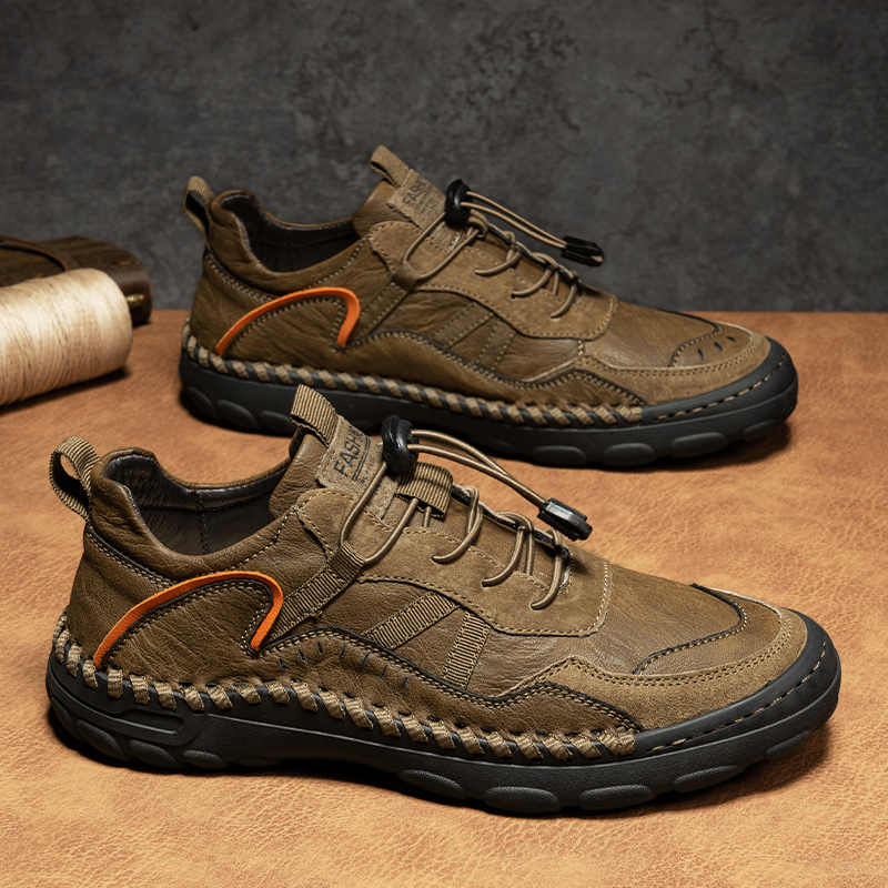 Men's Premium Fashion Leather Walking Shoes, Outdoor Casual Shoes, Casual Sneakers, Driving Shoes, Hand Sewn Sole, Convenient Lace-Up, Soft and Comfortable, Non-Slip and Wear-Resistant