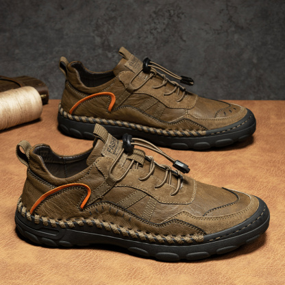 Men's Premium Fashion Leather Walking Shoes, Outdoor Casual Shoes, Casual Sneakers, Driving Shoes, Hand Sewn Sole, Convenient Lace-Up, Soft and Comfortable, Non-Slip and Wear-Resistant