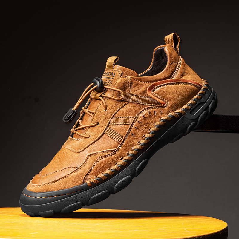 Men's Premium Fashion Leather Walking Shoes, Outdoor Casual Shoes, Casual Sneakers, Driving Shoes, Hand Sewn Sole, Convenient Lace-Up, Soft and Comfortable, Non-Slip and Wear-Resistant