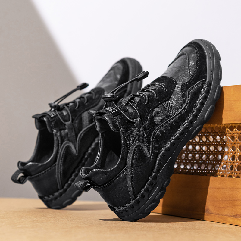 Men's Premium Fashion Leather Walking Shoes, Outdoor Casual Shoes, Casual Sneakers, Driving Shoes, Hand Sewn Sole, Convenient Lace-Up, Soft and Comfortable, Non-Slip and Wear-Resistant