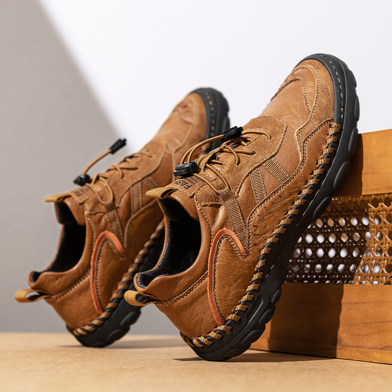 Men's Premium Fashion Leather Walking Shoes, Outdoor Casual Shoes, Casual Sneakers, Driving Shoes, Hand Sewn Sole, Convenient Lace-Up, Soft and Comfortable, Non-Slip and Wear-Resistant