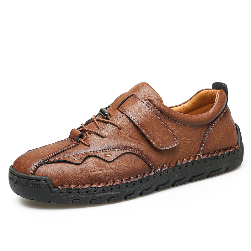 Men's Slip On Loafers Leather Casual Shoes,Lightweight Comfy Vintage Hand-Stitching Zip Driving Walking Sneakers