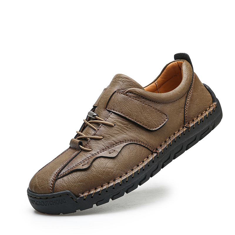 Men's Slip On Loafers Leather Casual Shoes,Lightweight Comfy Vintage Hand-Stitching Zip Driving Walking Sneakers