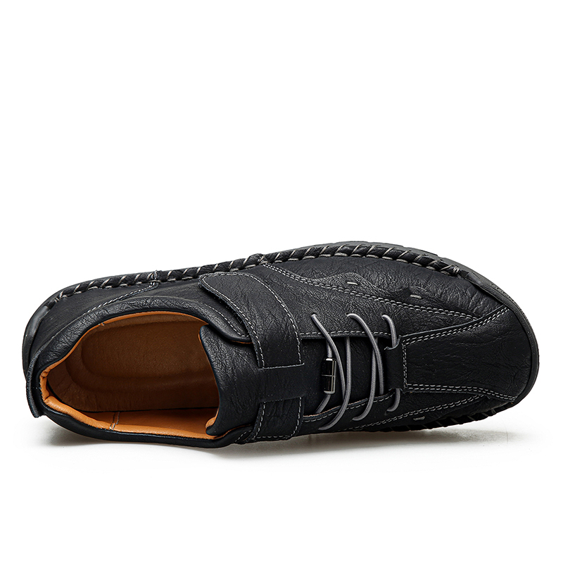 Men's Slip On Loafers Leather Casual Shoes,Lightweight Comfy Vintage Hand-Stitching Zip Driving Walking Sneakers