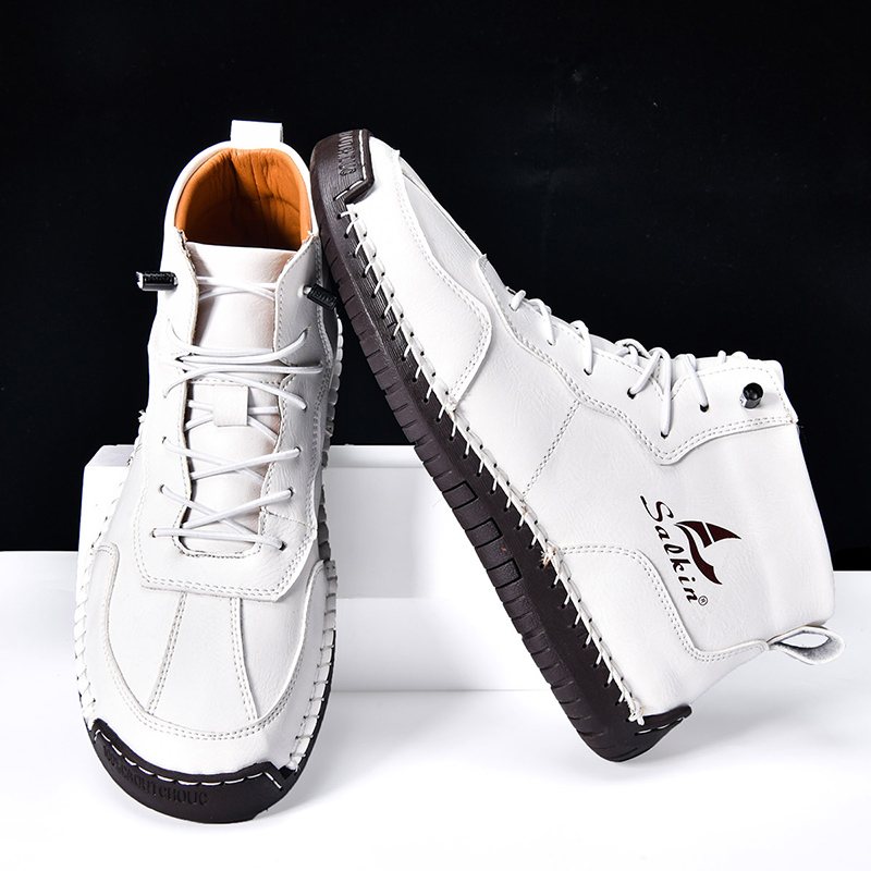 Mens Casual Leather Shoes Ankle Chukka Boots Slip On Lightweight Loafers Mid top Walking Driving Shoes for Male