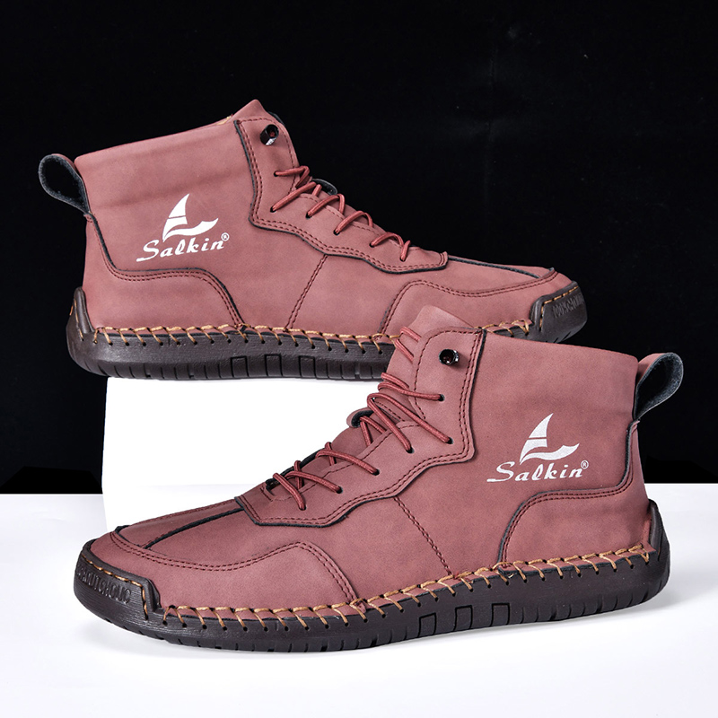 Mens Casual Leather Shoes Ankle Chukka Boots Slip On Lightweight Loafers Mid top Walking Driving Shoes for Male