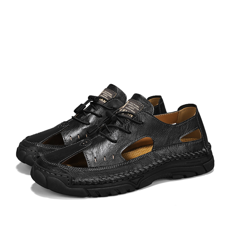 Men'S Sandals Outdoor Leather Closed Toe Beach Shoes