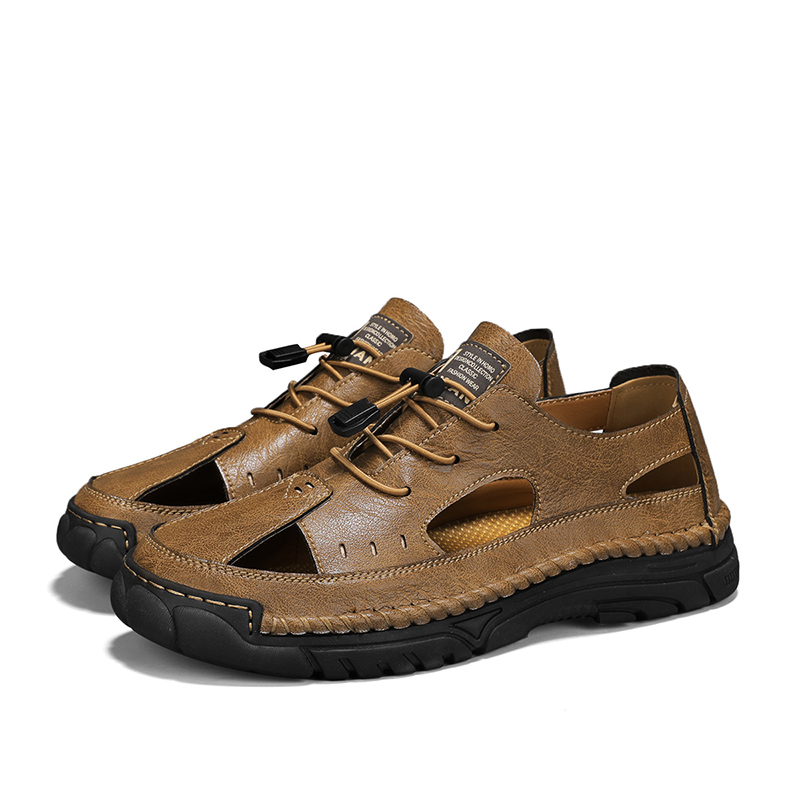 Men'S Sandals Outdoor Leather Closed Toe Beach Shoes