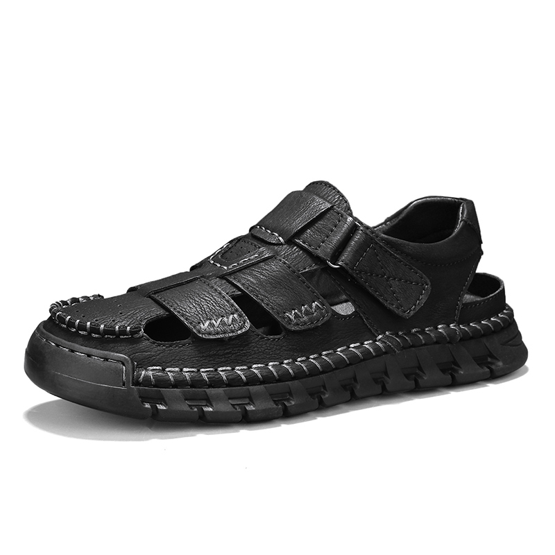 Men's Sport Sandals Closed Toe Outdoor Handmade Leather Sandal Adjustable Summer Fisherman Beach Shoes