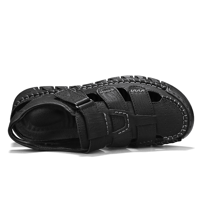 Men's Sport Sandals Closed Toe Outdoor Handmade Leather Sandal Adjustable Summer Fisherman Beach Shoes