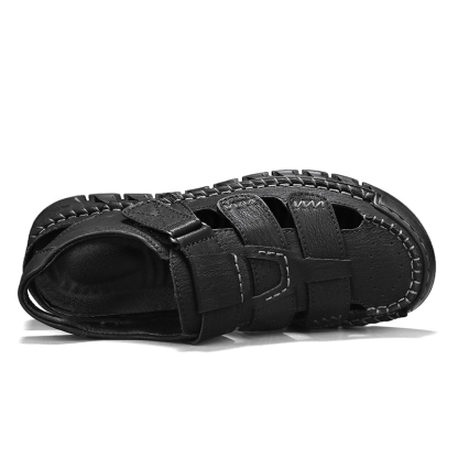 Men's Sport Sandals Closed Toe Outdoor Handmade Leather Sandal Adjustable Summer Fisherman Beach Shoes
