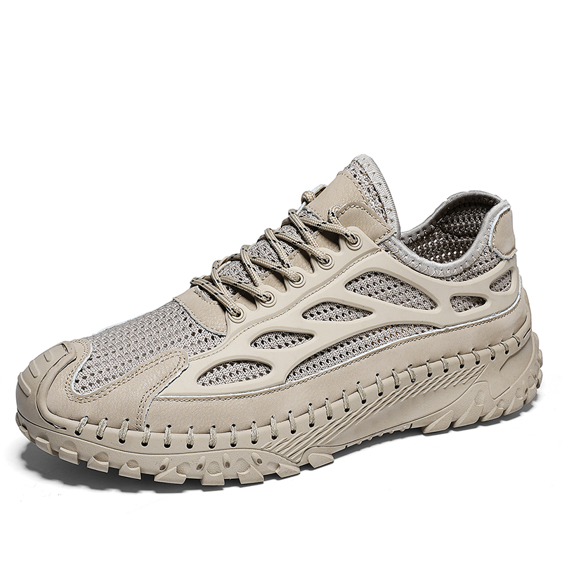 ⏰Limited Time 50% OFF🛒Men’s Lace-Up Orthopedic Leather Hiking Shoes – Breathable Mesh, Durable Rubber Sole, Lightweight & Supportive