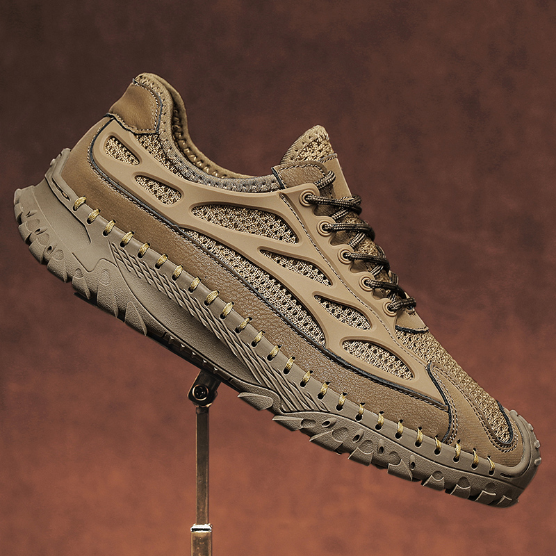 ⏰Limited Time 50% OFF🛒Men’s Lace-Up Orthopedic Leather Hiking Shoes – Breathable Mesh, Durable Rubber Sole, Lightweight & Supportive