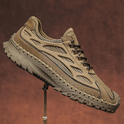 ⏰Limited Time 50% OFF🛒Men’s Lace-Up Orthopedic Leather Hiking Shoes – Breathable Mesh, Durable Rubber Sole, Lightweight & Supportive