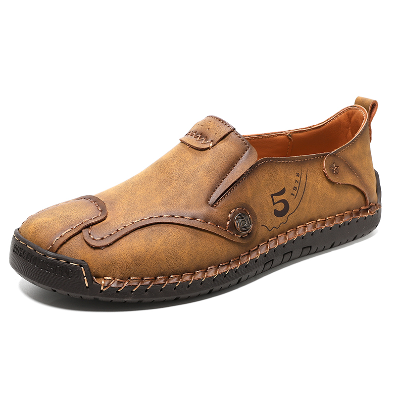 Mens Casual Shoes Summer Breathable Sneakers Loafers Walking Shoes Hand Made Lace-Up Leather Dress Flats Shoes for Driving Business Working Office