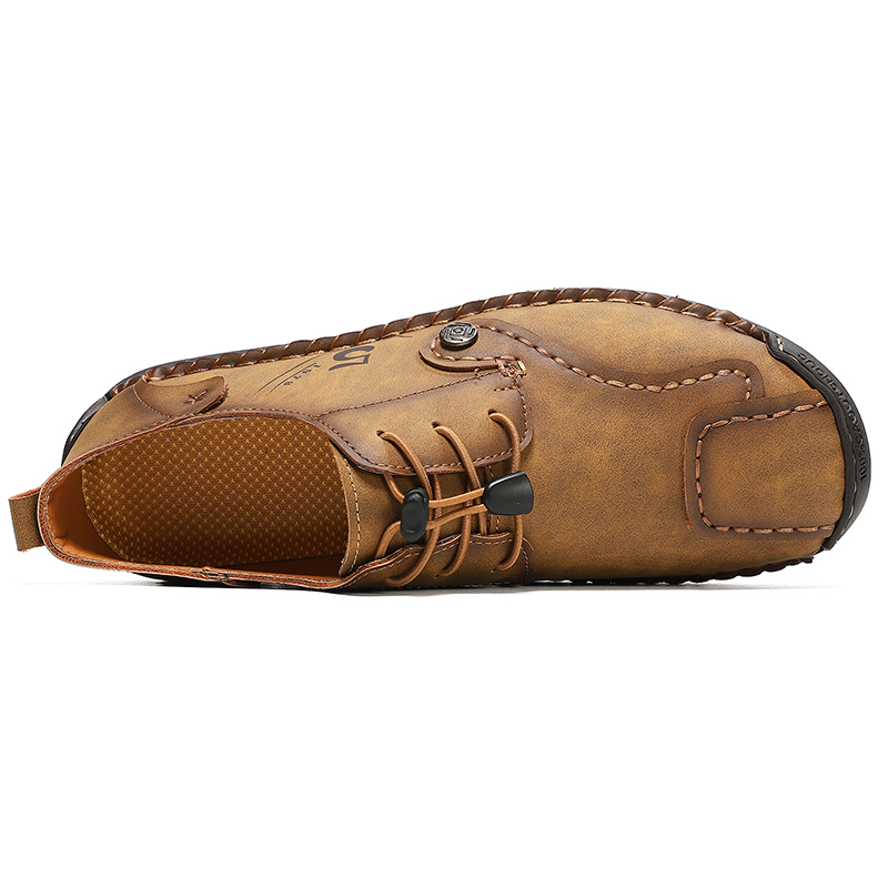 Mens Casual Shoes Summer Breathable Sneakers Loafers Walking Shoes Hand Made Lace-Up Leather Dress Flats Shoes for Driving Business Working Office