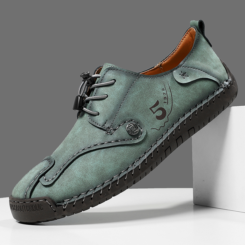 Mens Casual Shoes Summer Breathable Sneakers Loafers Walking Shoes Hand Made Lace-Up Leather Dress Flats Shoes for Driving Business Working Office