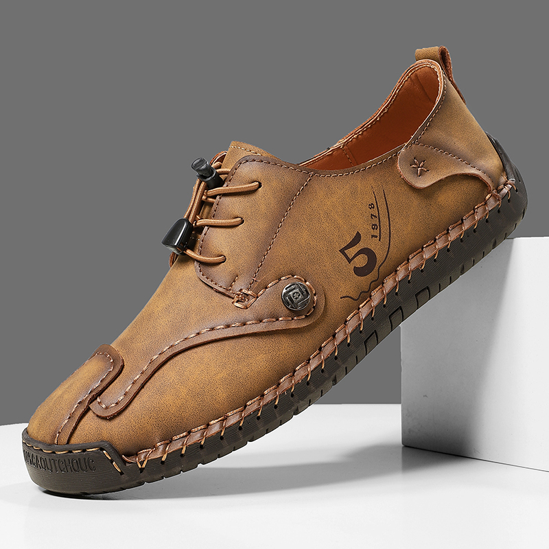 Mens Casual Shoes Summer Breathable Sneakers Loafers Walking Shoes Hand Made Lace-Up Leather Dress Flats Shoes for Driving Business Working Office