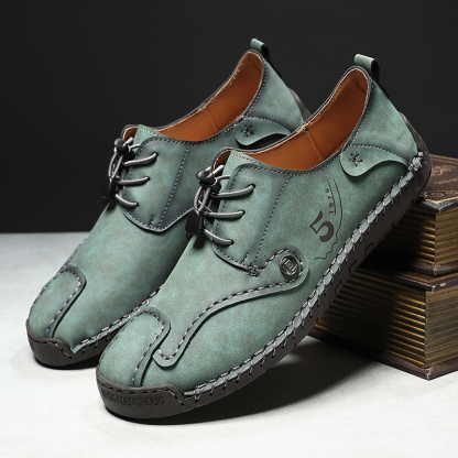 Mens Casual Shoes Summer Breathable Sneakers Loafers Walking Shoes Hand Made Lace-Up Leather Dress Flats Shoes for Driving Business Working Office