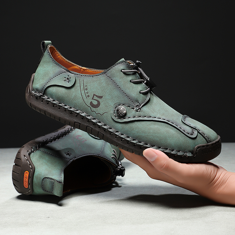Mens Casual Shoes Summer Breathable Sneakers Loafers Walking Shoes Hand Made Lace-Up Leather Dress Flats Shoes for Driving Business Working Office