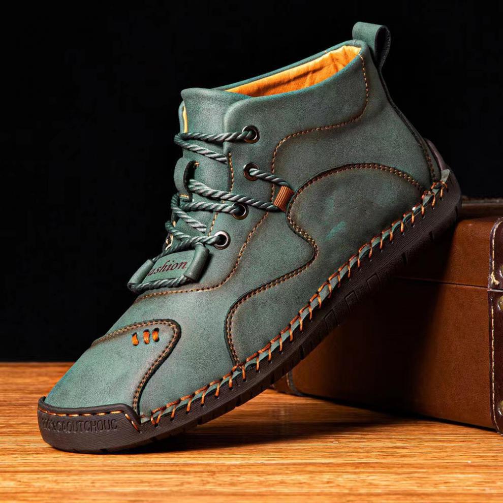 Mens Casual Shoes Summer Breathable Sneakers Loafers Walking Shoes Hand Made Lace-Up Leather Dress Flats Shoes for Driving Business Working Office