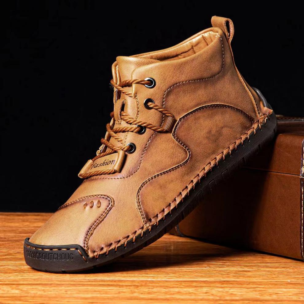 Mens Casual Shoes Summer Breathable Sneakers Loafers Walking Shoes Hand Made Lace-Up Leather Dress Flats Shoes for Driving Business Working Office