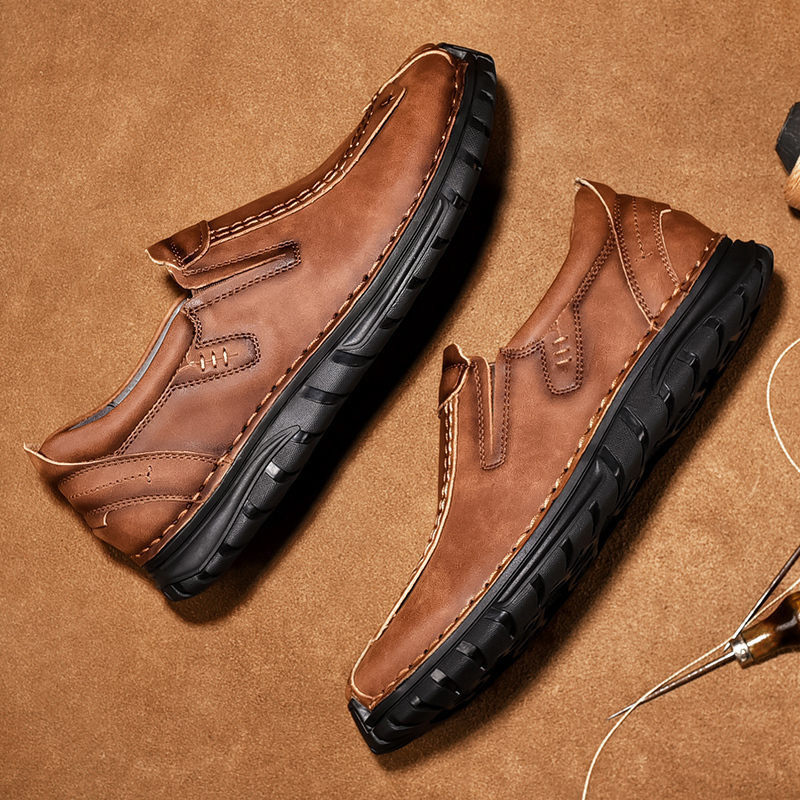 Mens Casual Shoes Summer Breathable Sneakers Loafers Walking Shoes Hand Made Lace-Up Leather Dress Flats Shoes for Driving Business Working Office