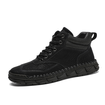 Mens Casual Leather Shoes Ankle Chukka Boots Slip On Lightweight Loafers Mid top Walking Driving Shoes for Male