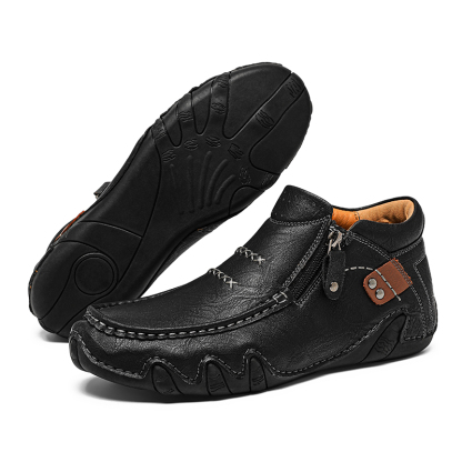 Limited Time Sale 70% OFF – Men’s Retro Leather Zip Boots Built for Comfort, Wide Toe, Arch Support, Pressure Relief, Waterproof for Every Season