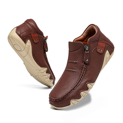 Limited Time Sale 70% OFF – Men’s Retro Leather Zip Boots Built for Comfort, Wide Toe, Arch Support, Pressure Relief, Waterproof for Every Season