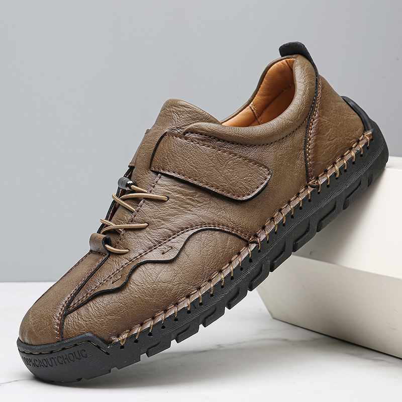 Men's Slip On Loafers Leather Casual Shoes,Lightweight Comfy Vintage Hand-Stitching Zip Driving Walking Sneakers