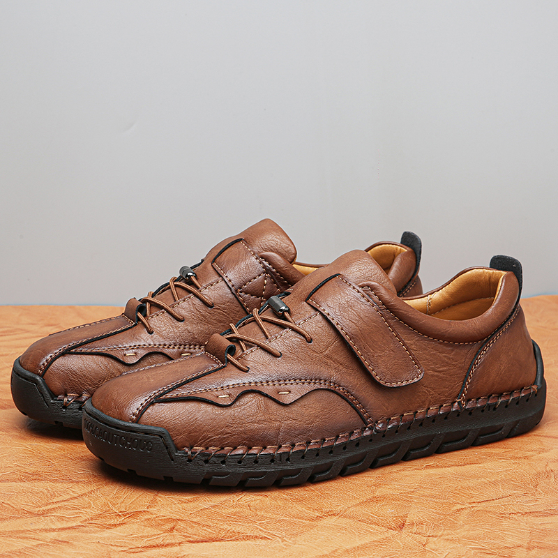 Men's Slip On Loafers Leather Casual Shoes,Lightweight Comfy Vintage Hand-Stitching Zip Driving Walking Sneakers