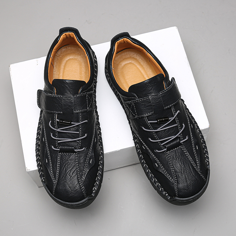 Men's Slip On Loafers Leather Casual Shoes,Lightweight Comfy Vintage Hand-Stitching Zip Driving Walking Sneakers