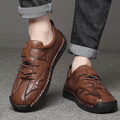 Men's Slip On Loafers Leather Casual Shoes,Lightweight Comfy Vintage Hand-Stitching Zip Driving Walking Sneakers