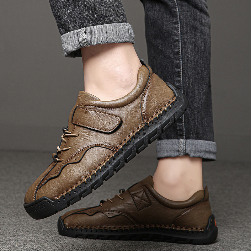 Men's Hand-Stitched Outdoor Work Shoes – Premium Cowhide Upper, Breathable, Arch Support, Soft Lining, Anti-Collision Toe, Shock-Absorbing Non-Slip Sole