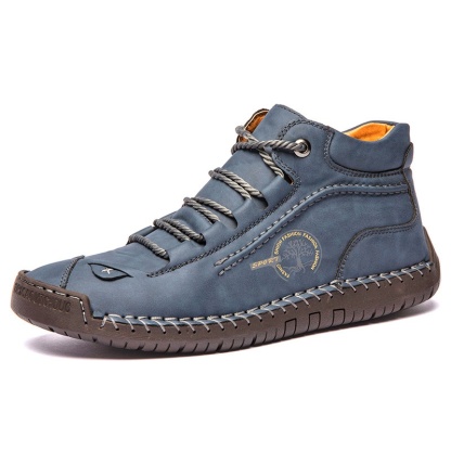 Men's Retro Hand-Stitched Pigskin Boots – Wide Toe, Breathable, Non-Slip, Arch Support, Memory Foam Insole, Lightweight & Comfortable for Walking & Driving
