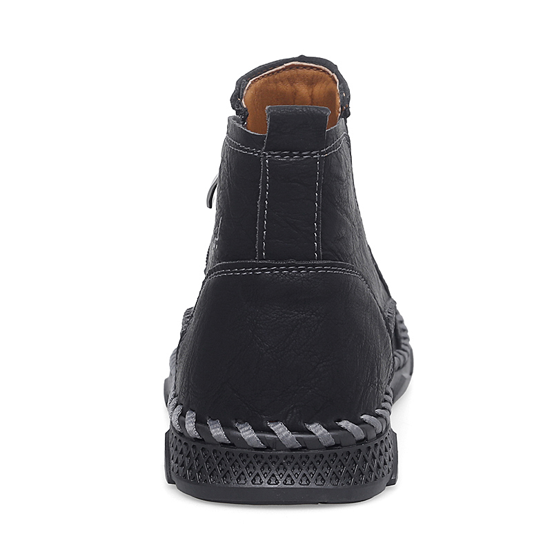 Mens Hand Stitching Leather Lace Up Ankle Boots Casual Vintage Non Slip Flats Arch Support Loafers for Hiking Walking Driving Chukka Boots