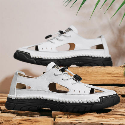 Men'S Sandals Outdoor Leather Closed Toe Beach Shoes
