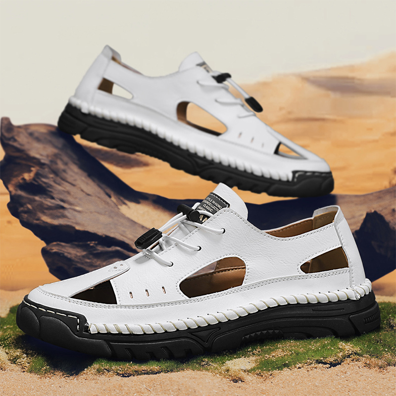 Men'S Sandals Outdoor Leather Closed Toe Beach Shoes