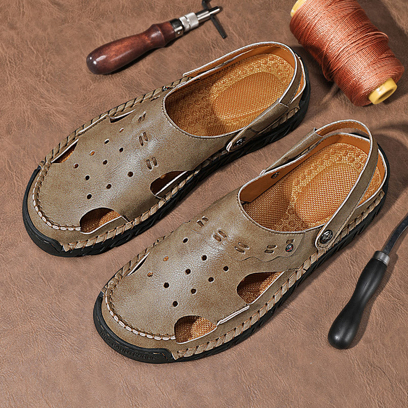 Men's Casual Closed Toe Adjustable Leather Sandals Handmade Fisherman Beach Sandals