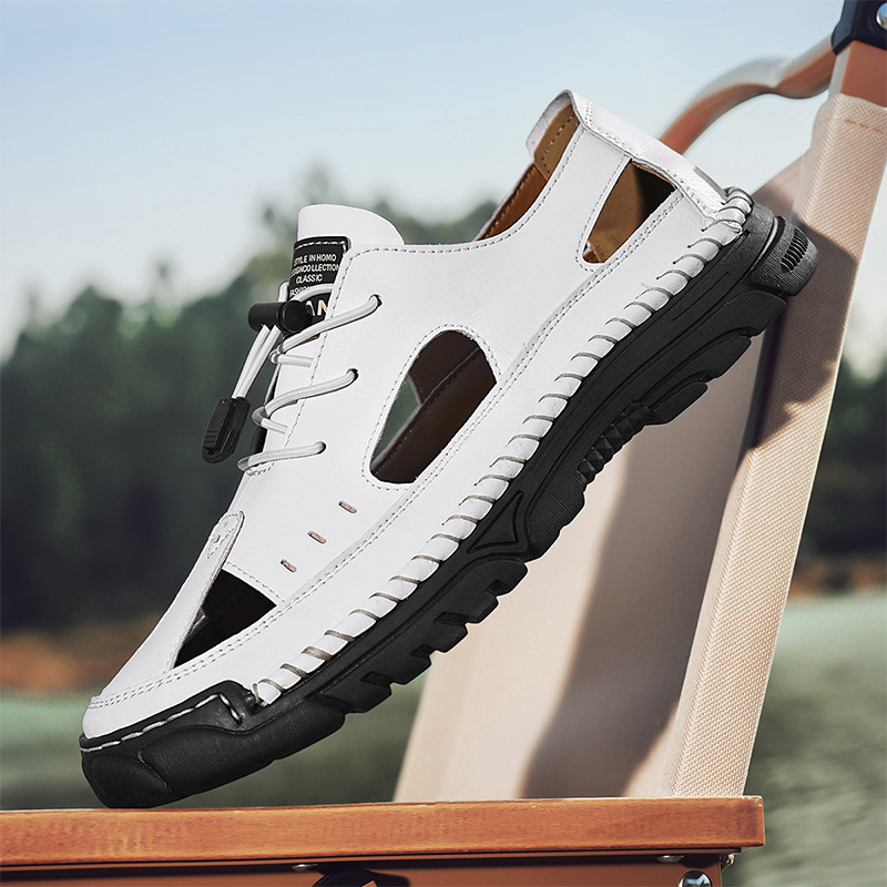 Men'S Sandals Outdoor Leather Closed Toe Beach Shoes