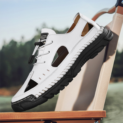 Men'S Sandals Outdoor Leather Closed Toe Beach Shoes